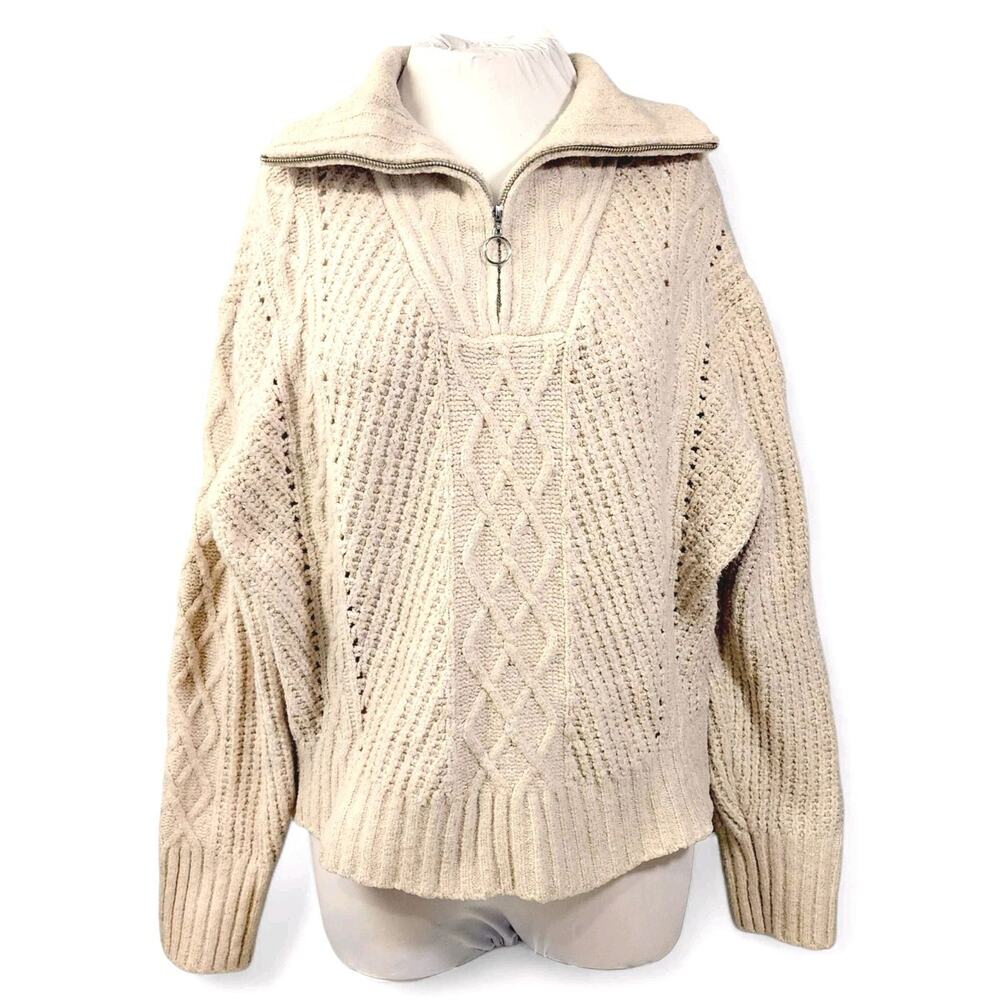 Sincerely Jules Sweater Cable Knit Quarter Zip Cream Womens Size Large